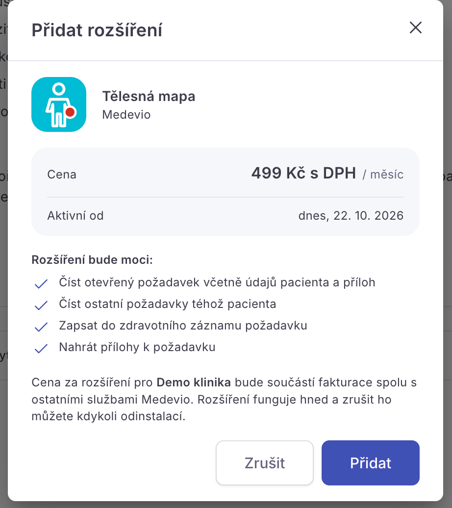 Okno Přidat rozšíření u placeného rozšíření
