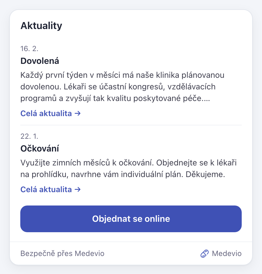 Aktuality z Medevio na webu
